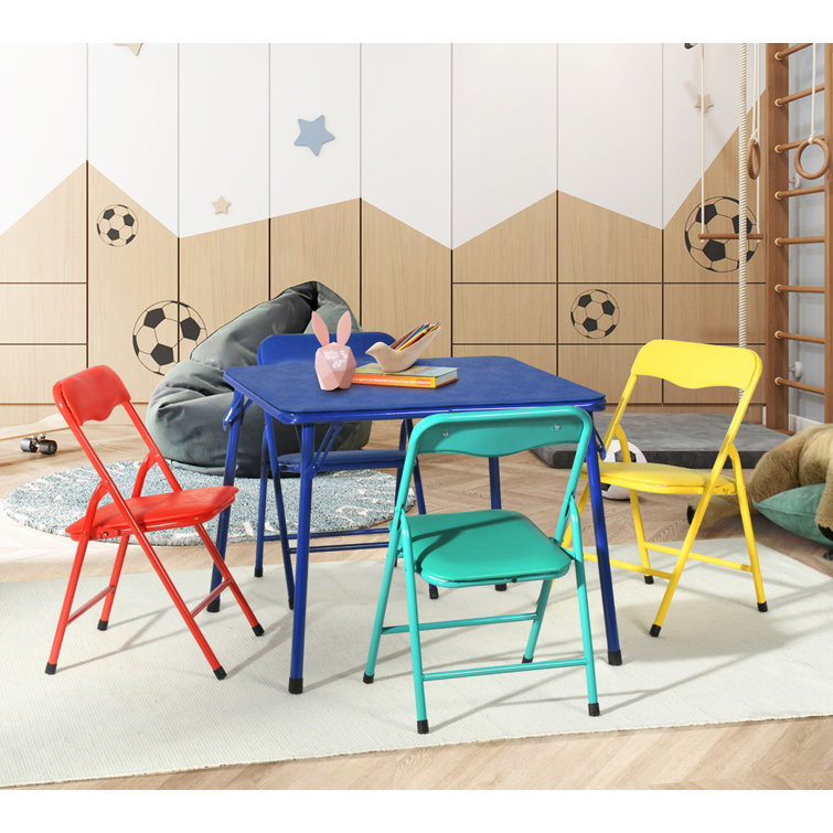 Inbox Zero Colorful Folding Table and Chair Set for Kids with Durable Metal Frame and Easy Clean Plastic for Daycare Classrooms and Playrooms Reviews Wayfair